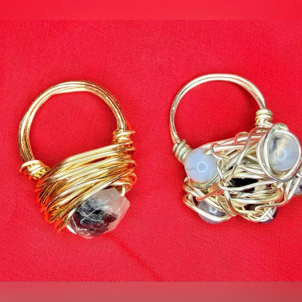 Wire Wrapped Artisan Rings size 6 lot of two handmade